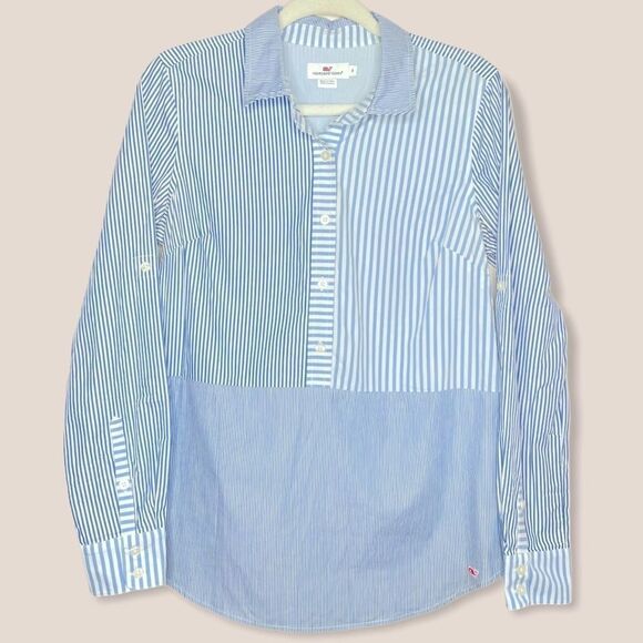 vineyard vines half button‎ long sleeve stripe top - Picture 1 of 6